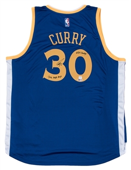 Stephen Curry Signed & "2015 NBA MVP / NBA Champs" Inscribed Golden State Warriors Swingman Jersey (Beckett)